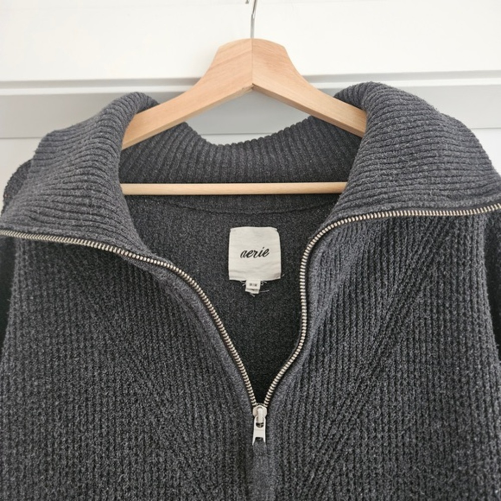 aerie Charcoal Zip-Up Knit Sweater - Picture 2 of 3